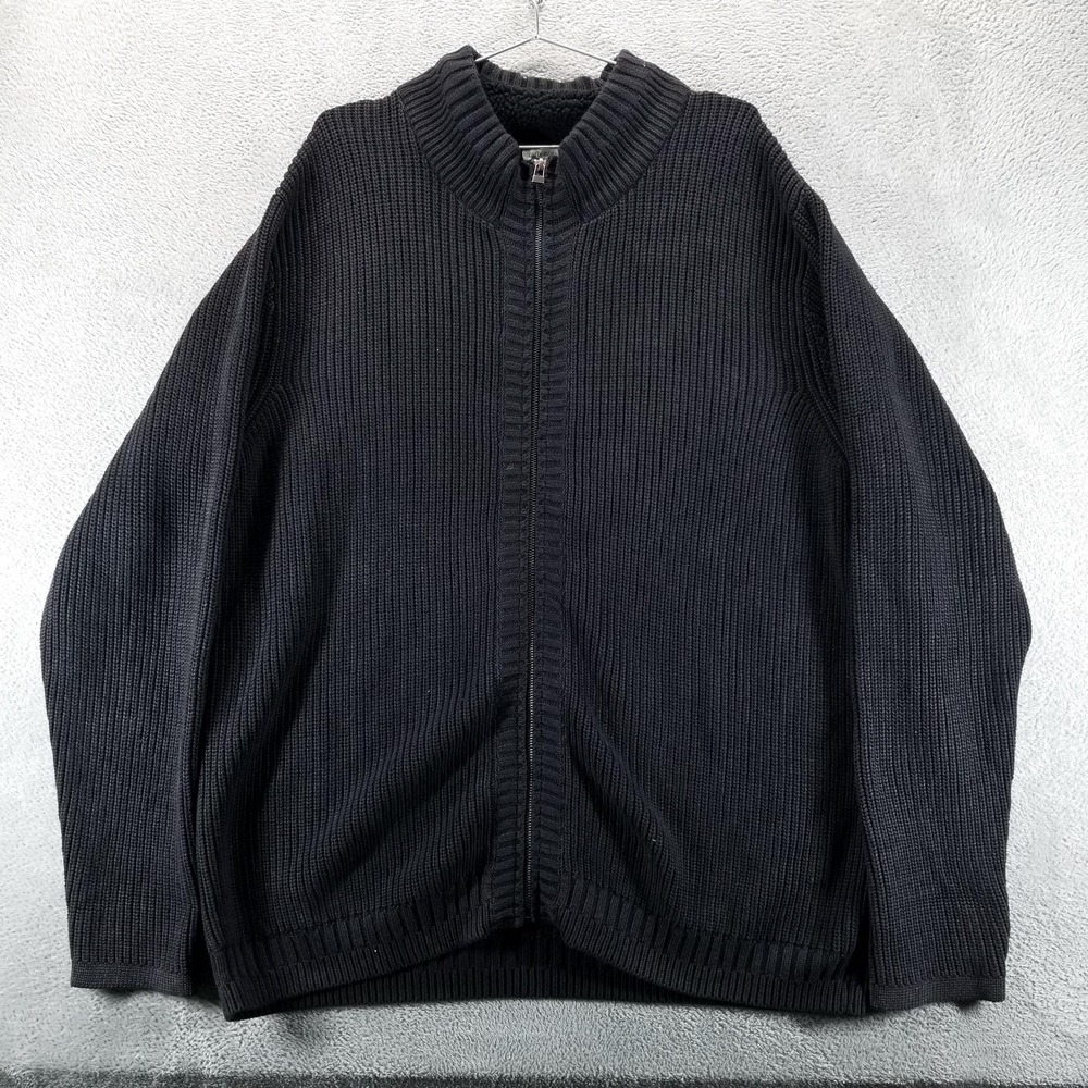 Carbon2cobalt Sweater Mens 2XL Black Full‎ Zip Mock Neck Ribbed Knit Jacket